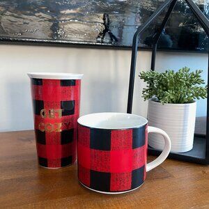 PC Buffalo Plaid Mug & Travel Tumbler Set Red Black